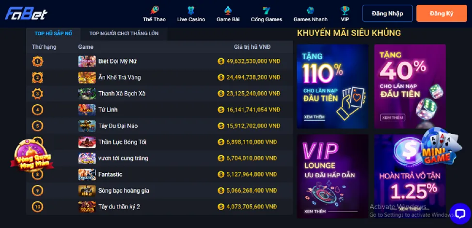 Các chương trình khuyến mãi Slot Games tại sutbong123 nổ hũ